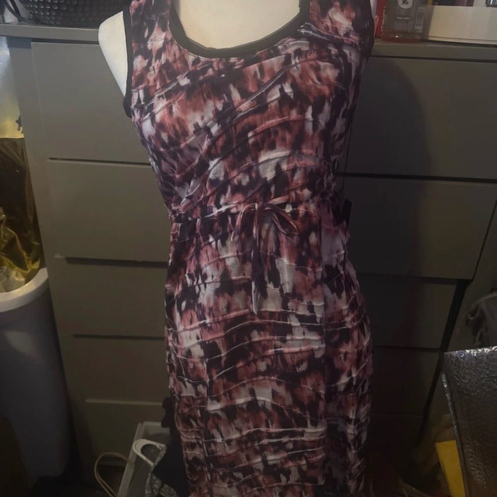 Vera Wang Sleeveless Tie-Waist Printed Women’s Dress - Mauve/Black